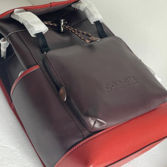 Coach Backpack Mens League Flap Large Leather Oxblood Red C5342 Laptop Sleeve - Picture 11 of 13